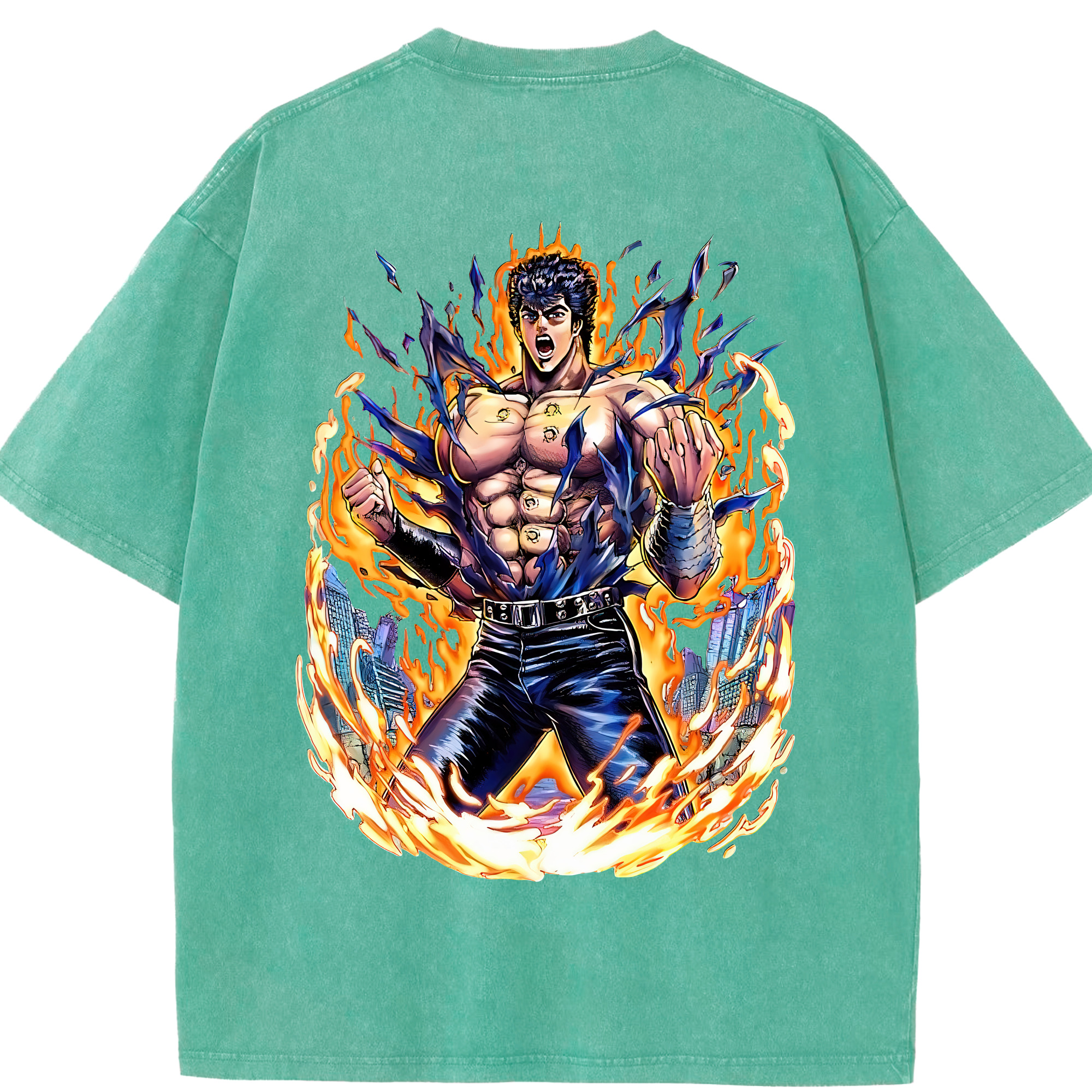 （画像用） 北斗の拳 Fist of the North Star 綿100% ヴィンテージ風 半袖Tシャツ（背面プリント）